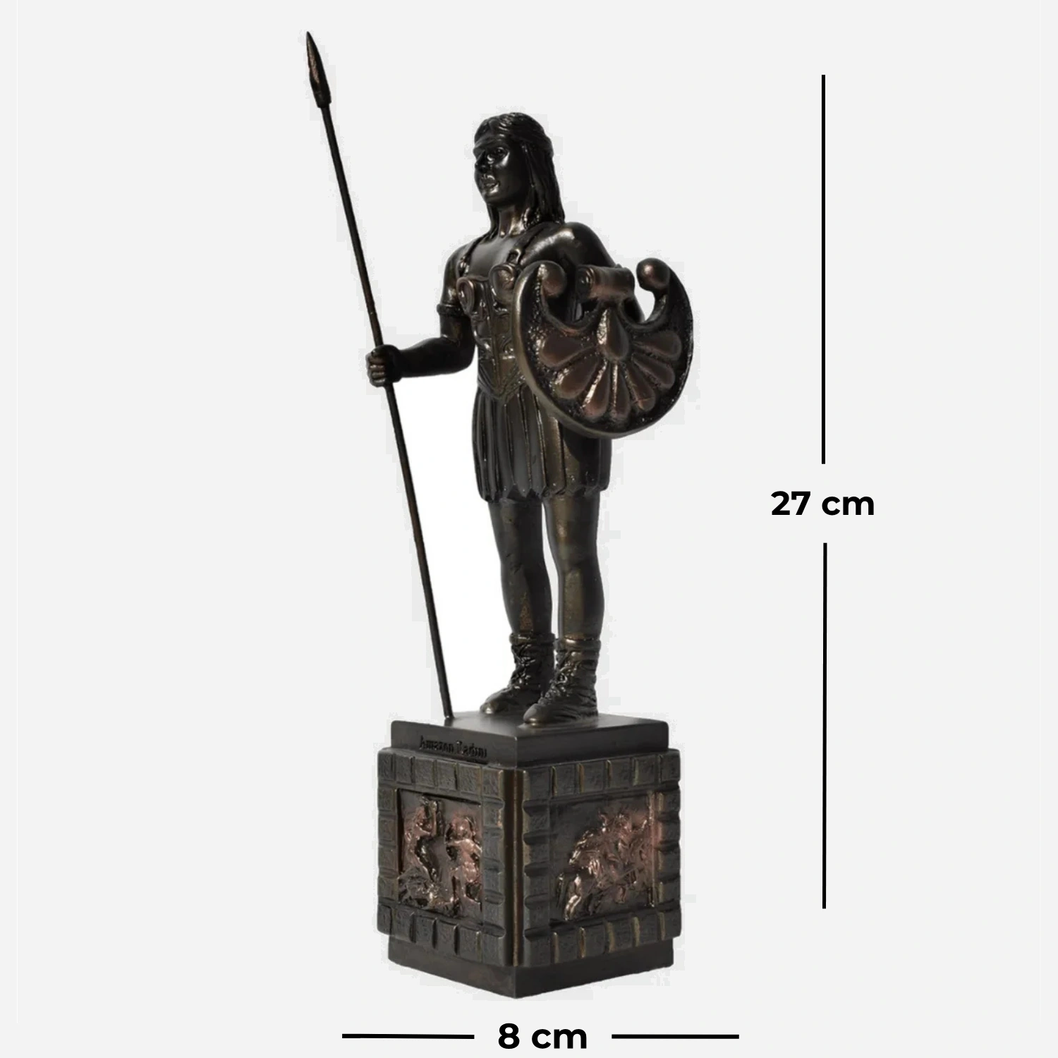 27 cm antik bronz Kaideli Mızraklı Amazon Kadını Heykeli Biblo ön görünüm